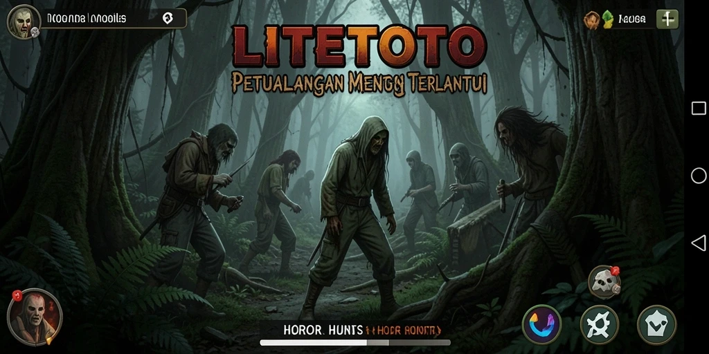 Antarmuka menakutkan dari game Horor Hutan LITETOTO yang mendebarkan.