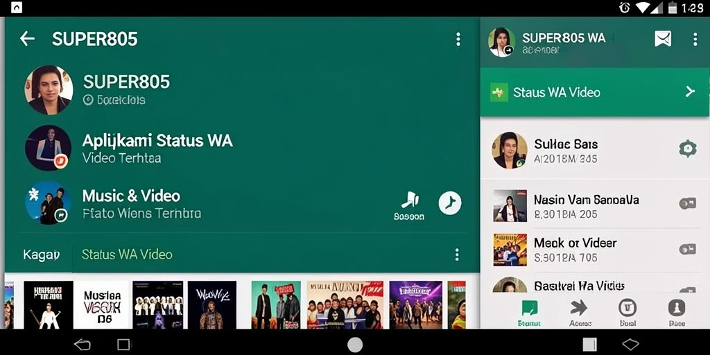 Antarmuka sederhana SUPER805 dengan banyak pilihan video status.